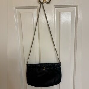 Vintage Black Leather Purse With Chain Strap